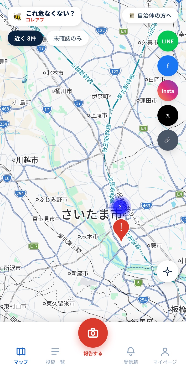 住民向けアプリの地図画面
